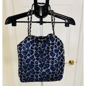 NWT - Under One Sky Beaded Handbag Double‎ Handle Satchel Blue & Silver Large